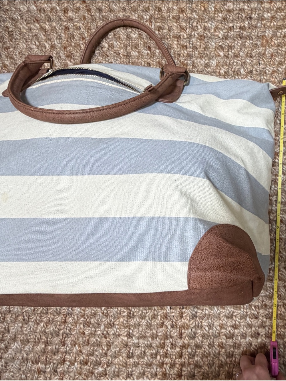 Blue and White Striped Duffel Bag - Picture 2 of 9